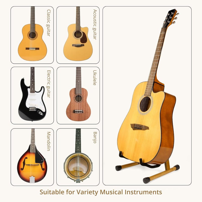 KingPoint Guitar Stand, Guitar Floor Stand, Acoustic Electric Wooden A Frame Folding Guitar Holder Adjustable for Bass, Cello, Mandolin, Banjo, Ukulele (Acacia) - Image 3